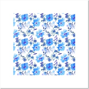 Blue Floral Pattern Posters and Art